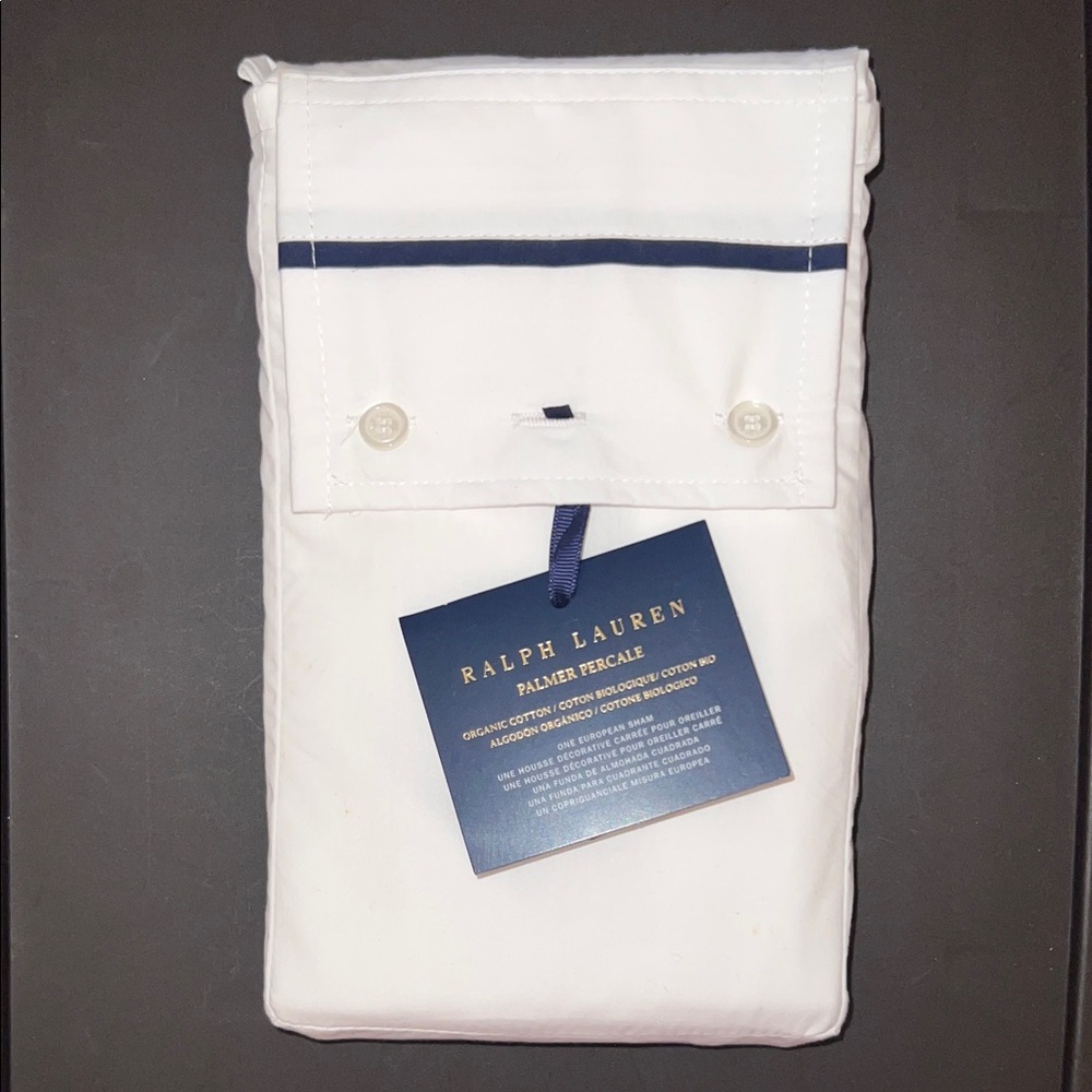 Ralph Lauren Palmer Percale Organic Cotton Euro Sham, White/Navy Trim